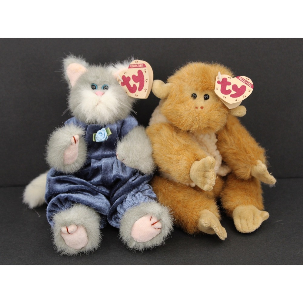 Ty Attic Treasures Plush Set Whiskers Grey Cat Morgan Monkey 1993 8in